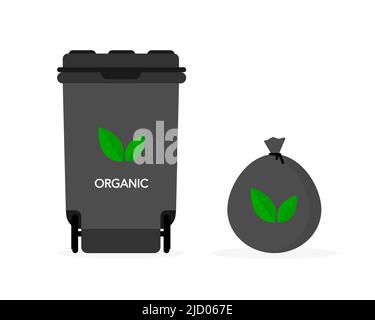 Waste recycling organic. Garbage bag and box nearby. Vector illustration. Stock Vector