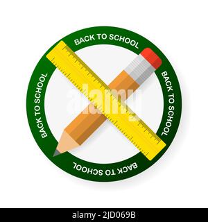 Back to School badge on white background. Pen and line in 3D style. Vector illustration. Stock Vector