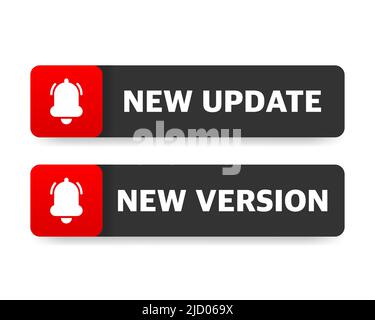 New update red label on white background. Red banner. Bell message. Vector illustration. Stock Vector