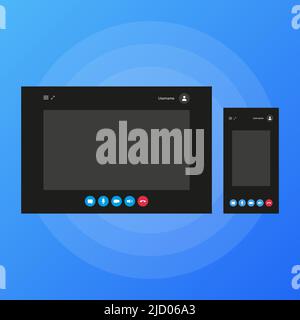 Two video call windows for different screen sizes. Vector illustration. Stock Vector