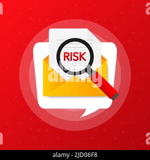 Magnifying glass over letter in flat style. Risk in the mail. Vector illustration. Stock Vector