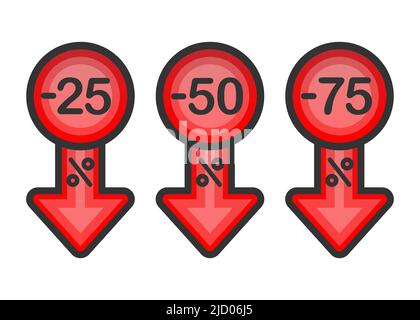 Three different drops in percent on white background. Rate interest. Vector illustration. Stock Vector