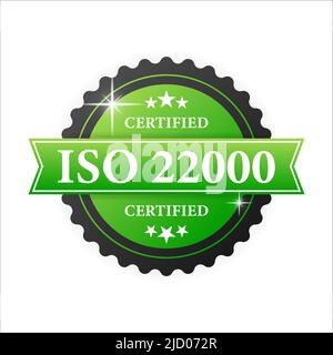 ISO certified 22000 green rubber stamp with green rubber on white background. Realistic object. Vector illustration. Stock Vector