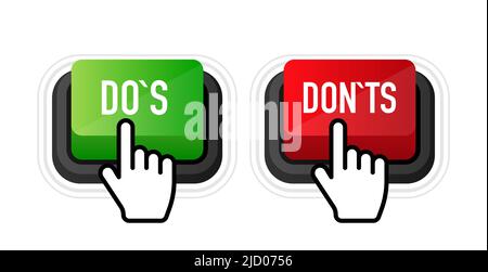 Dos and Donts button. Approved and Rejected. Positive feedback concept. 3D flat button. Vector illustration. Stock Vector