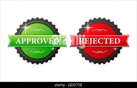 Approved green and rejected red rubber stamp with green and red rubber on white background. Realistic object. Vector illustration Stock Vector