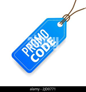 Promo code blue price tag. Blue label. Vector illustration. Stock Vector