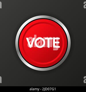 Vote 3D realistic red button on black background. Vector illustration. Stock Vector
