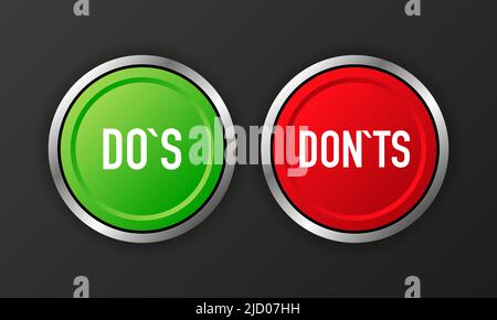 Dos and Donts button. Approved and Rejected. Positive feedback concept. 3D realistic button. Vector illustration. Stock Vector