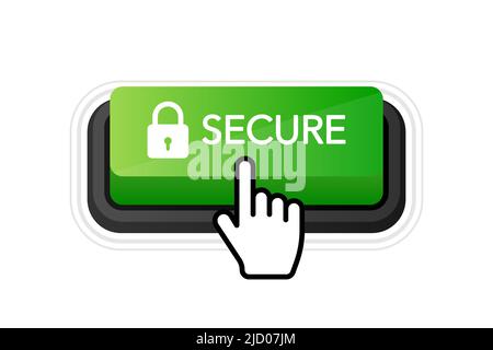 Secure green 3D button on white background. Vector illustration. Stock Vector