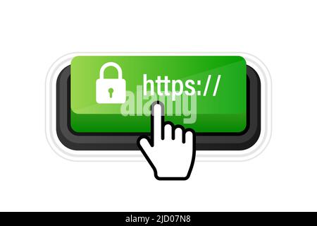 Secure of link green 3D button on white background. Vector illustration. Stock Vector