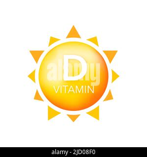 Vitamin D in sun on white backdrop. UV elements. Vector illustration. Stock Vector