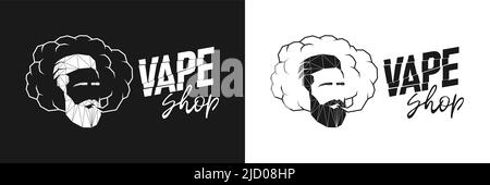 Vape shop polygonal logo. Hipster exhales vaporizer smoke cloud. Linear abstract triangle style logotype for electronic cigarette store. E-cigarette vaping seller low poly insignia design. Vector eps Stock Vector