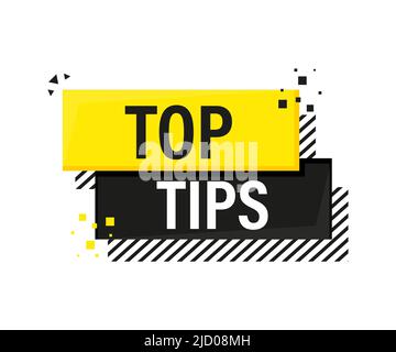 Top tips megaphone yellow banner in 3D style on white background. Vector illustration. Stock Vector