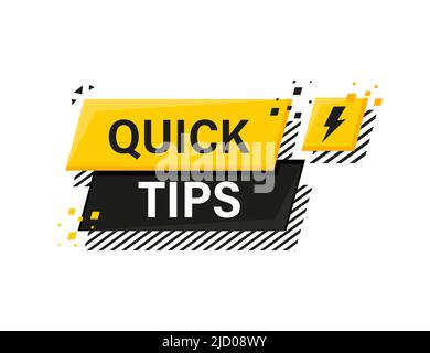 Quick tips megaphone yellow banner in 3D style on white background. Vector illustration. Stock Vector