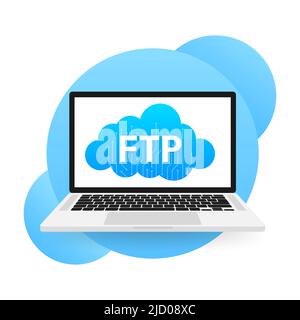 Flat web banner with ftp. Application interface. Technology concept. Vector illustration. Stock Vector