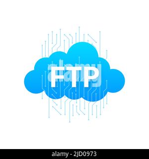 Flat web banner with ftp. Application interface. Technology concept. Vector illustration. Stock Vector