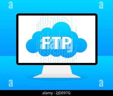 Flat web banner with ftp. Application interface. Technology concept. Vector illustration. Stock Vector