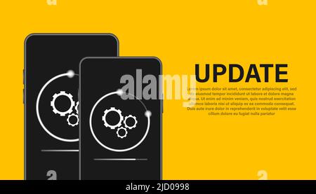 Data update or synchronize with bar process. Update on laptop and smartphone. Stock Vector