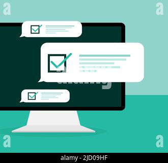 Line survey laptop in flat style green background. Vector icon. Vector flat. Line icon. Computer screen. Stock Vector