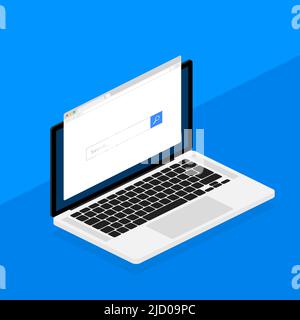 Browser window in laptop vector illustration. Browser or web browser in flat style. Window concept internet browser. Stock Vector