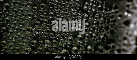 Many Water Rain Drops wet window condensation on glass. Fresh background. Textures formed by bubbles. Collection clear surface. Abstract real photo Stock Photo