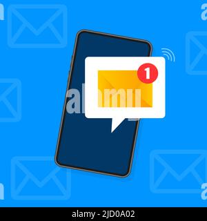 New message icon. Smartphone, mobile, laptop. New nessage in flat style. Vector illustration. Stock Vector