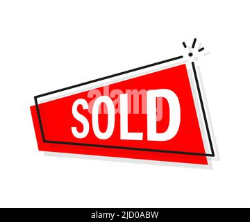 Sold red label on white background. Vector illustration. Stock Vector