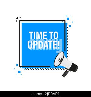 Time to update blue label on white background. Blue banner. Vector illustration. Stock Vector