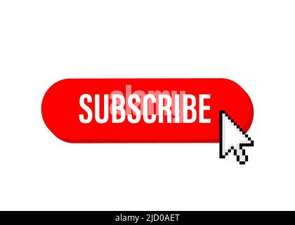 Red rounded subscribe button on white background. Vector illustration. Stock Vector