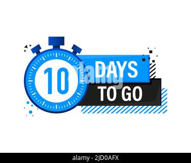 Ten Days To Go Timer Label, blue emblem banner. Vector illustration. Stock Vector