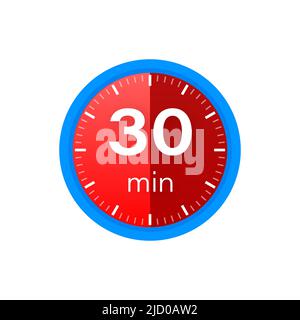 The 30 minutes, stopwatch vector icon. Stopwatch icon in flat style on a white background. Vector stock illustration. Stock Vector