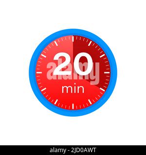 The 20 minutes, stopwatch vector icon. Stopwatch icon in flat style on a white background. Vector stock illustration. Stock Vector