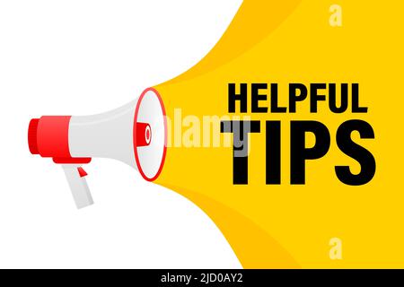 Helpful tips megaphone yellow banner in 3D style on white background. Vector illustration. Stock Vector