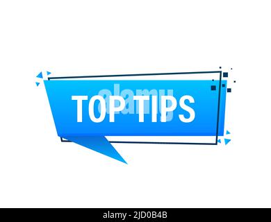 Top tips megaphone blue banner in 3D style on white background. Vector illustration. Stock Vector