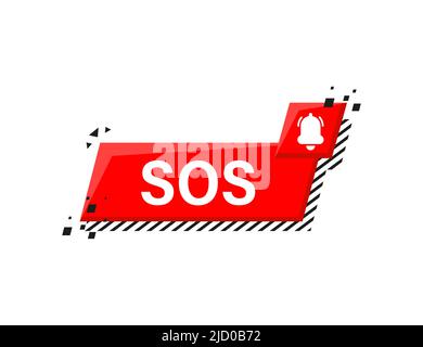 Alarm bell and SOS lettering icon isolated on white background. Warning bell, help sign. Flat design. Vector Illustration. Stock Vector