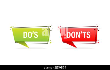 Check mark button with dos and donts. Flat simple style trend modern red and green checkmark. Stock Vector