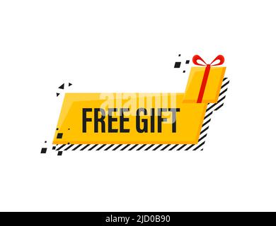 Free Gift yellow banner and tag. Gift box banner. Stock Vector