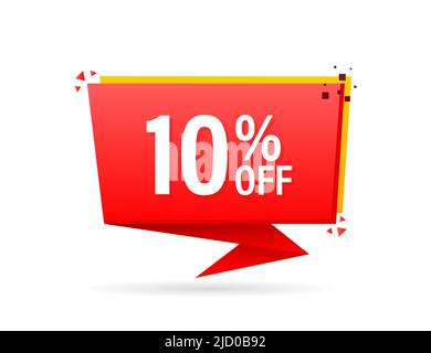 Trendy flat advertising with red 10 percent discount flat badge for promo design. Poster badge. Business design. Vector illustration. Stock Vector