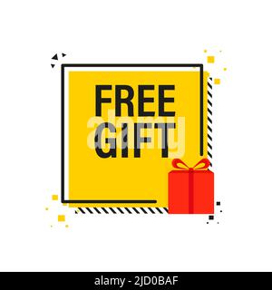 Free Gift yellow banner and tag. Gift box banner. Stock Vector