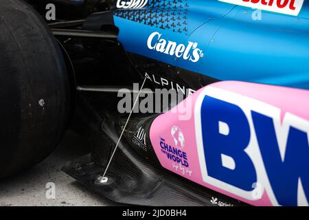 Alpine F1 Team A522, mechanical detail during the Formula 1 AWS Grand Prix du Canada 2022, 9th round of the 2022 FIA Formula One World Championship, on the Circuit Gilles Villeneuve, from June 17 to 19, 2022 in Montreal, Canada - Photo Antonin Vincent / DPPI Stock Photo