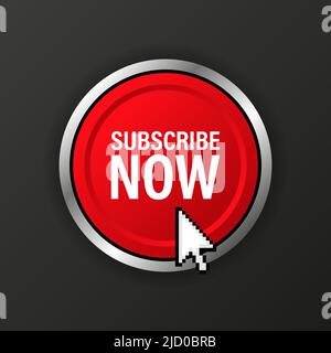 Red rounded subscribe button on white background. vector illustration. Stock Vector