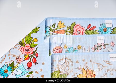 Beautiful waffle towel with the Easter symbols  Stock Photo