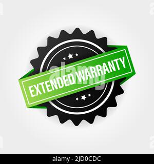 Vector vintage green extended warranty label template. White background. Certificate icon design vector illustration. Stock Vector