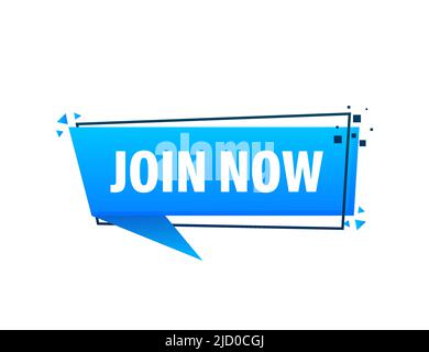 Join now blue label on white background. Vector illustration. Stock Vector