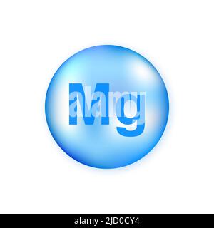 Mineral Mg magnesium blue shining pill capsule isolated on white background. Stock Vector