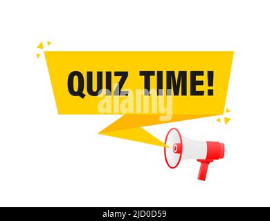 Quiz megaphone yellow banner in flat style. Loudspeacker. Vector ...