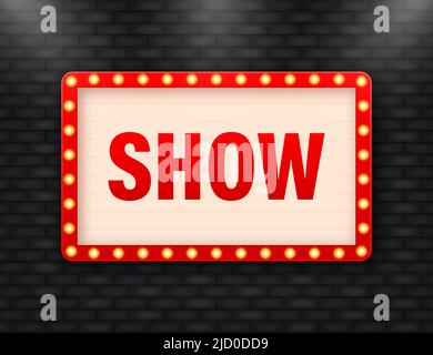 Retro show sign on dark backdrop. Vector sign. Abstract icon. Business concept. Banner promotion. Stock Vector