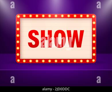 Retro show sign on dark backdrop. Vector sign. Abstract icon. Business concept. Banner promotion. Stock Vector