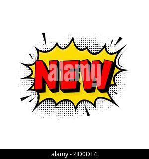 New in vintage style. Cartoon style vector. Pop art. Vector text. Wow effect. Stock Vector