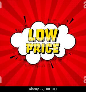 Low price in vintage style. Cartoon style vector. Pop art. Vector text. Wow effect. Stock Vector